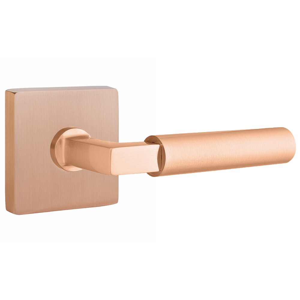 Emtek Passage Smooth Right Handed Lever with L-Square Stem and Square Rose with Concealed Screws in Satin Rose Gold