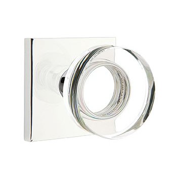 Emtek Modern Disc Glass Passage Door Knob and Square Rose with Concealed Screws in Polished Chrome