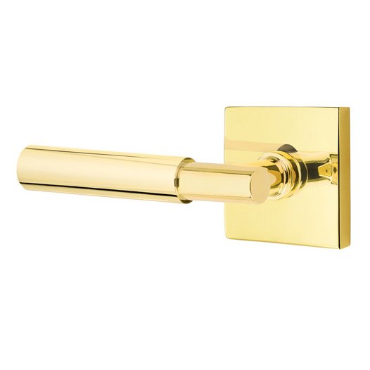 Emtek Passage Myles Left Handed Lever with Square Rose and Concealed Screws in Unlacquered Brass