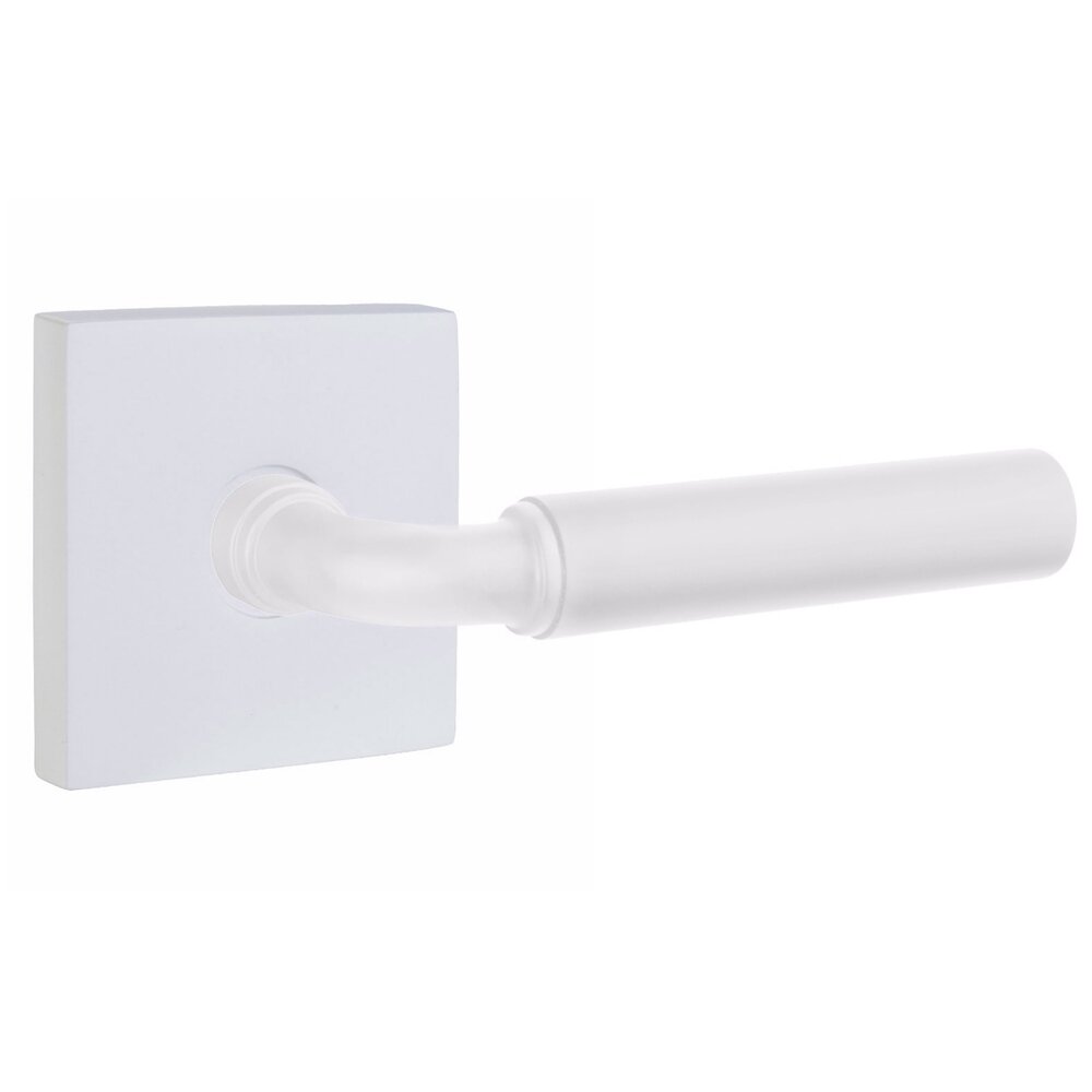 Emtek Passage Smooth Right Handed Lever with R-Bar Stem and Square Rose in Matte White