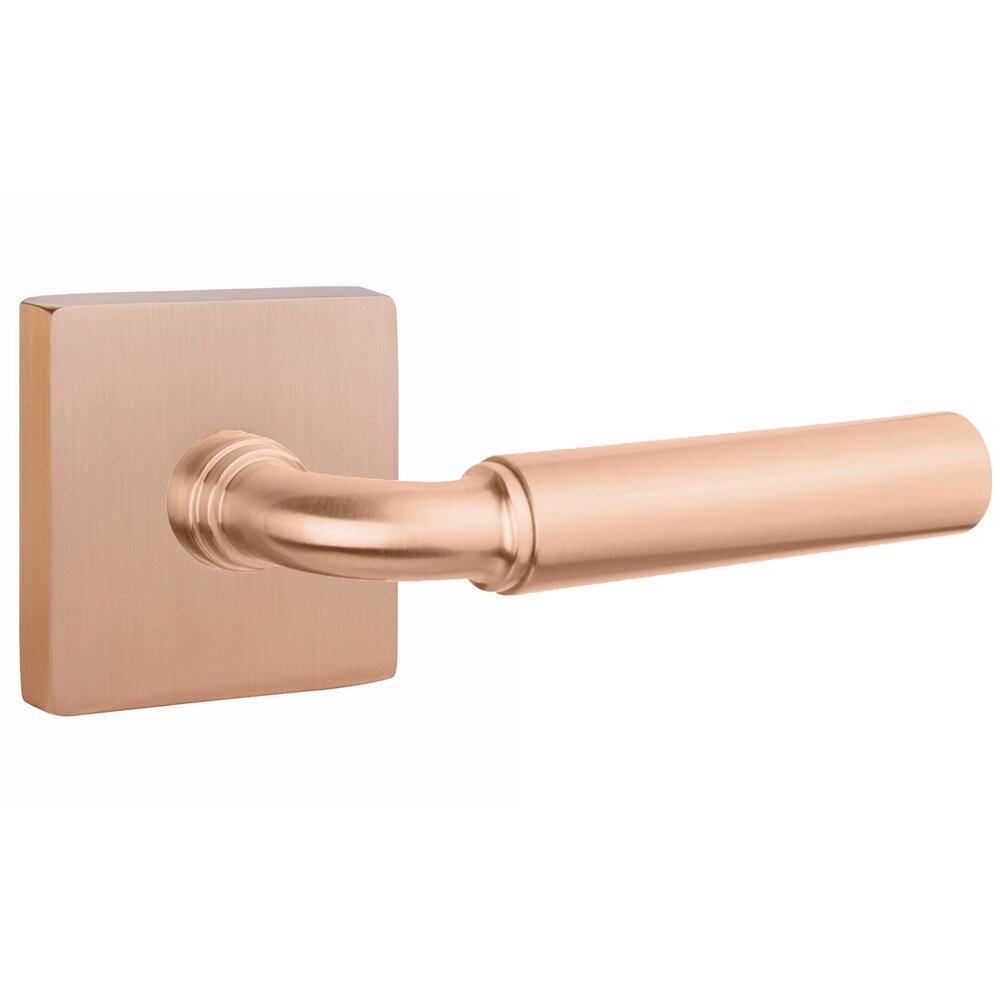 Emtek Passage Smooth Right Handed Lever with R-Bar Stem and Square Rose in Satin Rose Gold