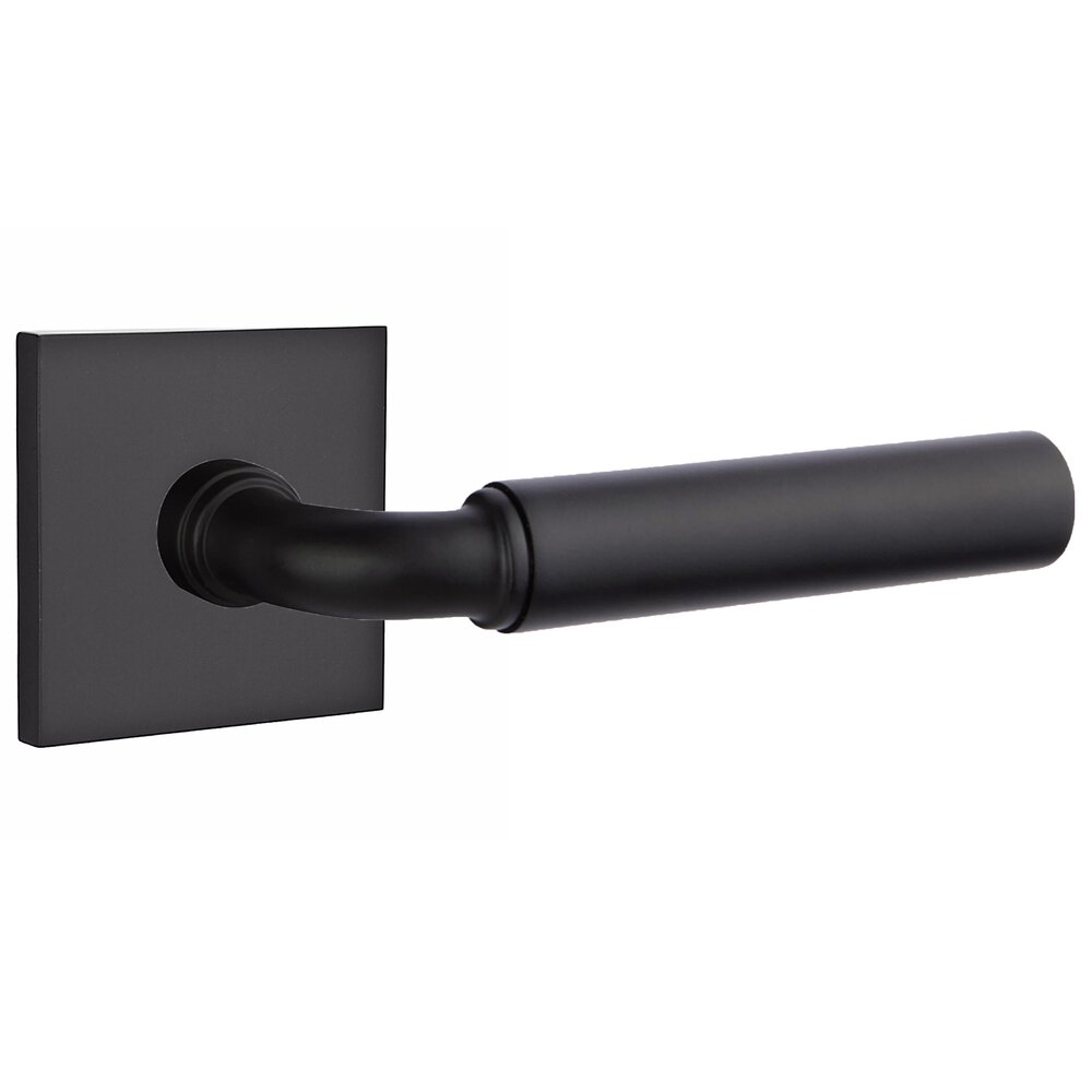 Emtek Passage Smooth Right Handed Lever with R-Bar Stem and Square Rose in Flat Black