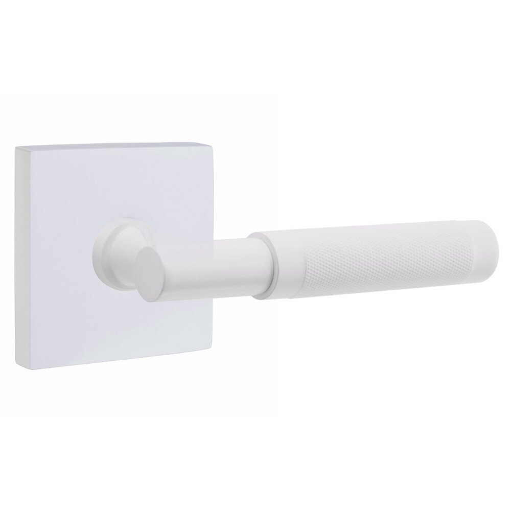 Emtek Passage Knurled Right Handed Lever with T-Bar Stem and Square Rose in Matte White