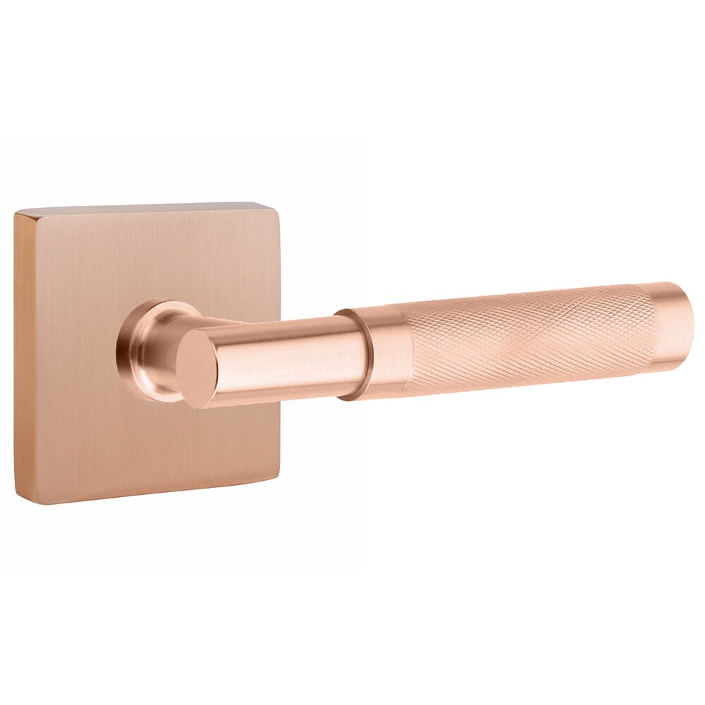 Emtek Passage Knurled Right Handed Lever with T-Bar Stem and Square Rose in Satin Rose Gold
