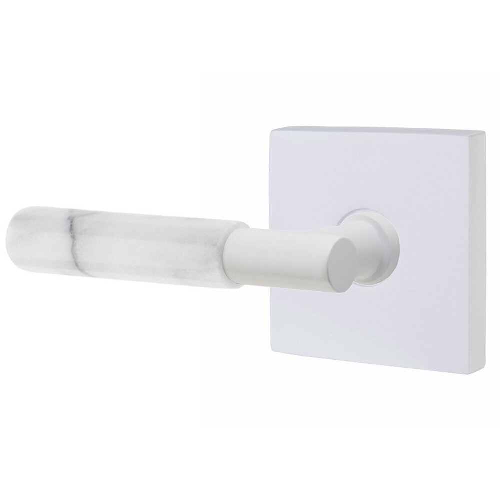 Emtek Passage White Marble Left Hand Lever with T-Bar Stem and Concealed Square Rose in Matte White
