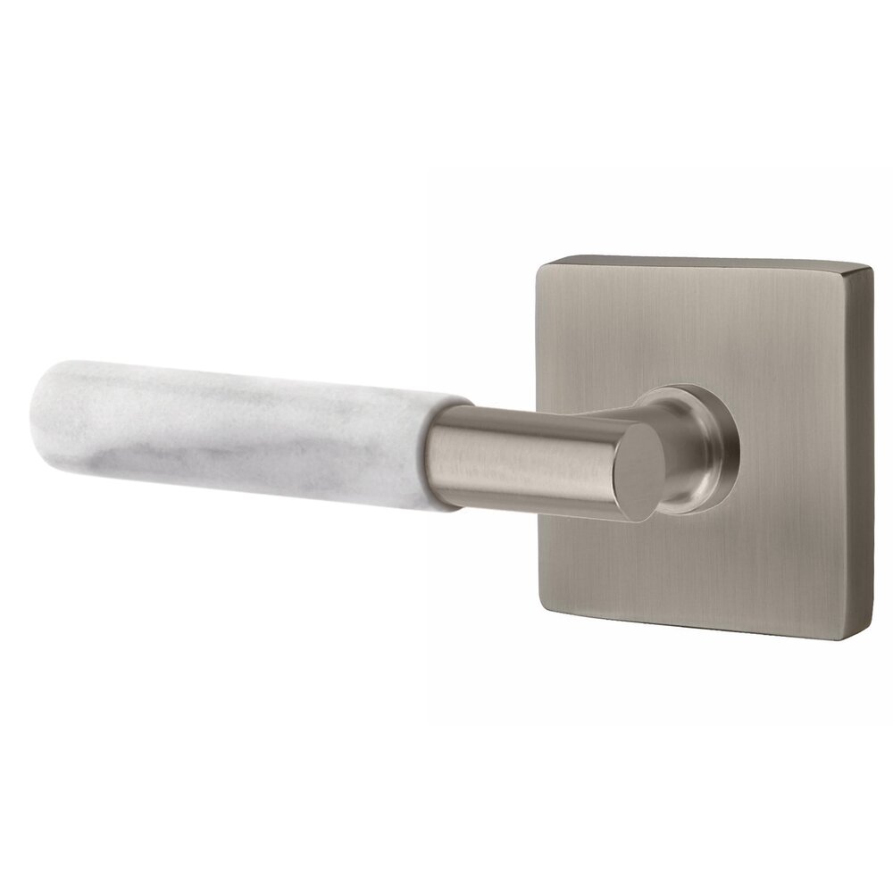 Emtek Passage White Marble Left Handed Lever with T-Bar Stem and Square Rose in Pewter