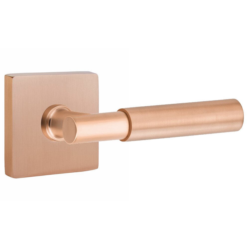 Emtek Passage Smooth Right Handed Lever with T-Bar Stem and Square Rose in Satin Rose Gold