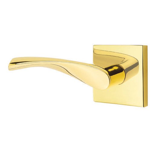 Emtek Passage Triton Left Handed Door Lever And Square Rose with Concealed Screws in Unlacquered Brass
