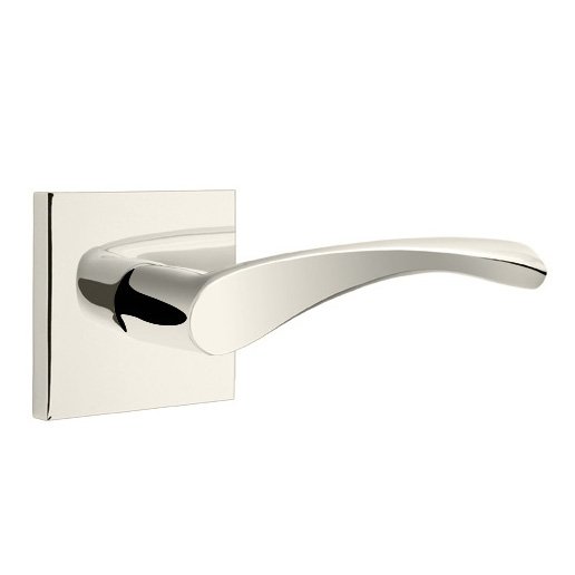Emtek Passage Triton Right Handed Door Lever And Square Rose with Concealed Screws in Polished Nickel