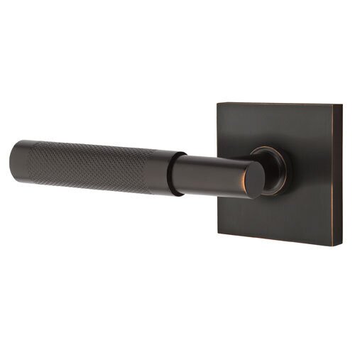 Emtek Passage Knurled Left Handed Lever with T-Bar Stem and Square Rose in Oil Rubbed Bronze