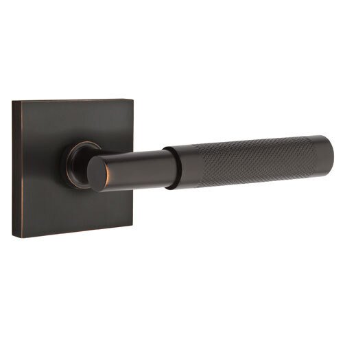 Emtek Passage Knurled Right Handed Lever with T-Bar Stem and Square Rose in Oil Rubbed Bronze
