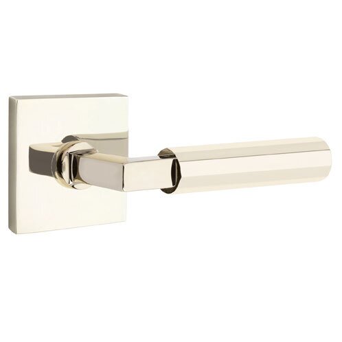 Emtek Passage Faceted Right Handed Lever with L-Square Stem and Square Rose in Polished Nickel