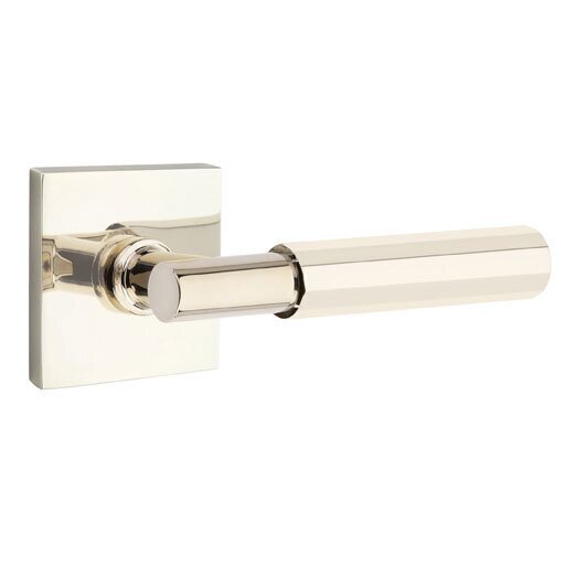 Emtek Passage Faceted Right Handed Lever with T-Bar Stem and Square Rose in Polished Nickel