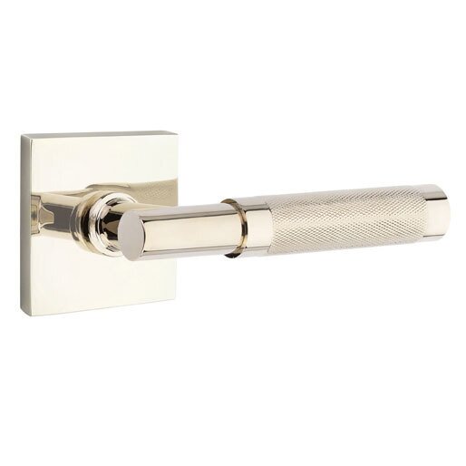 Emtek Passage Knurled Right Handed Lever with T-Bar Stem and Square Rose in Polished Nickel