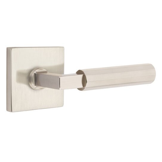 Emtek Passage Faceted Right Handed Lever with L-Square Stem and Square Rose in Satin Nickel