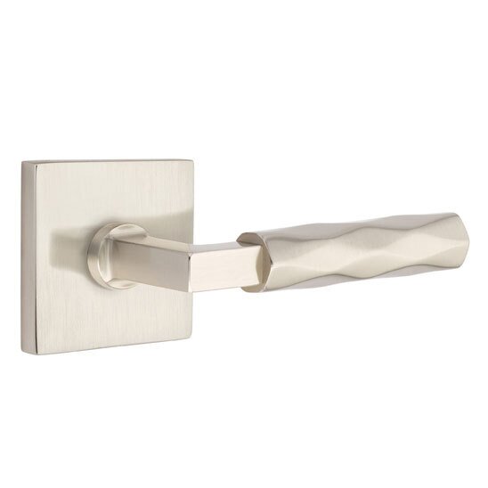 Emtek Passage Tribeca Right Handed Lever with L-Square Stem and Square Rose in Satin Nickel