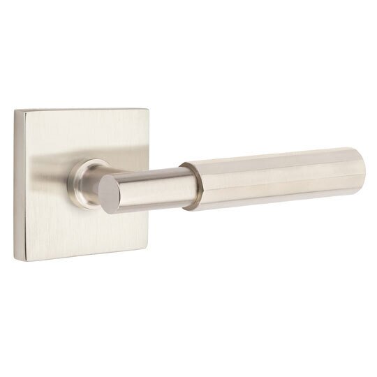 Emtek Passage Faceted Right Handed Lever with T-Bar Stem and Square Rose in Satin Nickel