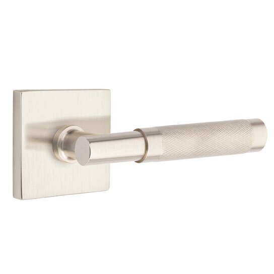 Emtek Passage Knurled Right Handed Lever with T-Bar Stem and Square Rose in Satin Nickel
