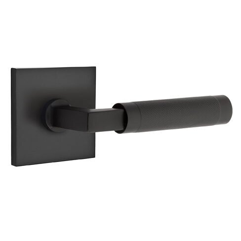 Emtek Passage Knurled Right Handed Lever with L-Square Stem and Square Rose in Flat Black