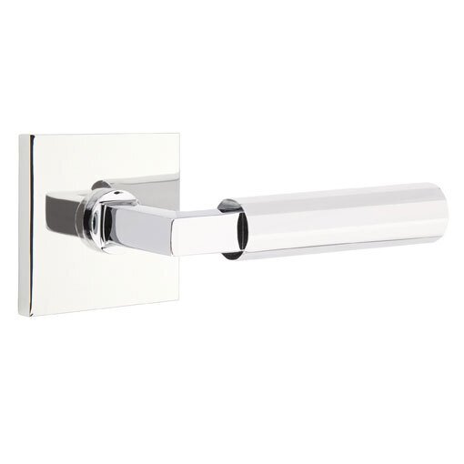 Emtek Passage Faceted Right Handed Lever with L-Square Stem and Square Rose in Polished Chrome