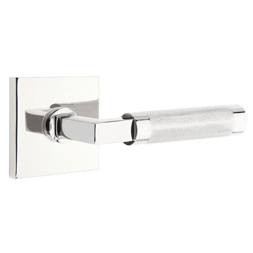 Emtek Passage Knurled Right Handed Lever with L-Square Stem and Square Rose in Polished Chrome