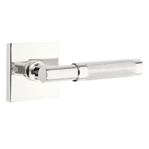 Emtek Passage Knurled Right Handed Lever with T-Bar Stem and Square Rose in Polished Chrome
