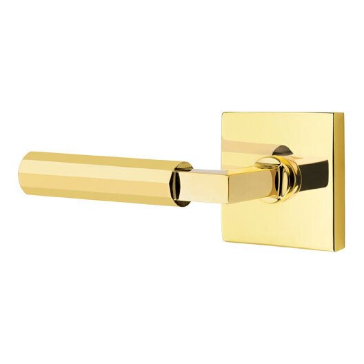 Emtek Passage Faceted Left Handed Lever with L-Square Stem and Square Rose in Unlacquered Brass