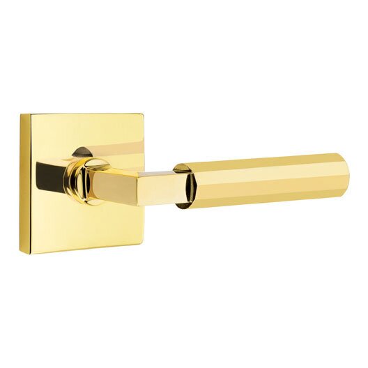 Emtek Passage Faceted Right Handed Lever with L-Square Stem and Square Rose in Unlacquered Brass