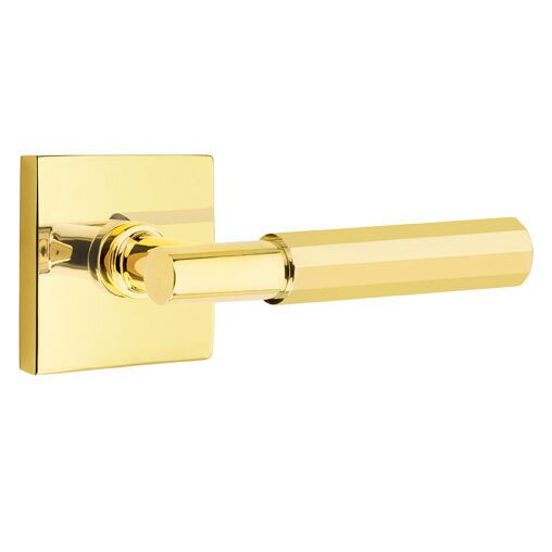 Emtek Passage Faceted Right Handed Lever with T-Bar Stem and Square Rose in Unlacquered Brass