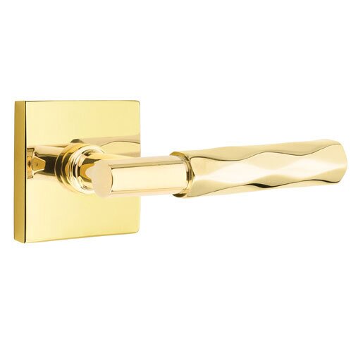 Emtek Passage Tribeca Right Handed Lever with T-Bar Stem and Square Rose in Unlacquered Brass