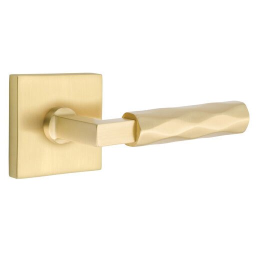 Emtek Passage Tribeca Right Handed Lever with L-Square Stem and Square Rose in Satin Brass
