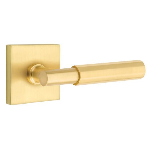 Emtek Passage Faceted Right Handed Lever with T-Bar Stem and Square Rose in Satin Brass