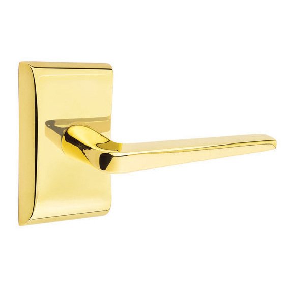 Emtek Passage Athena Right Handed Door Lever With Neos Rose in Unlacquered Brass