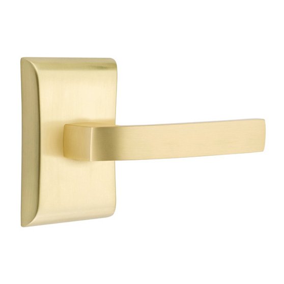 Emtek Passage Breslin Right Handed Lever with Neos Rose and Concealed Screws in Satin Brass