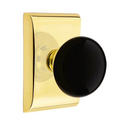 Emtek Passage Ebony Knob And Neos Rosette With Concealed Screws in Unlacquered Brass