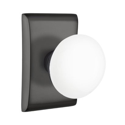 Emtek Passage Ice White Knob And Neos Rosette With Concealed Screws in Flat Black