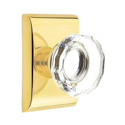 Emtek Lowell Passage Door Knob and Neos Rose with Concealed Screws in Unlacquered Brass