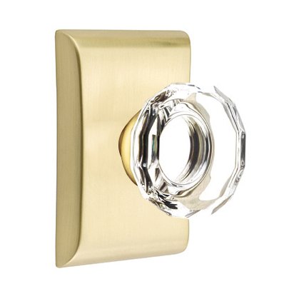 Emtek Lowell Passage Door Knob and Neos Rose with Concealed Screws in Satin Brass