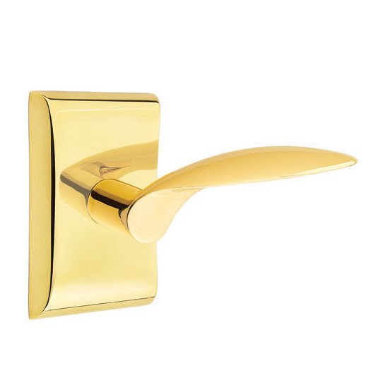 Emtek Passage Mercury Right Handed Door Lever And Neos Rose with Concealed Screws in Unlacquered Brass