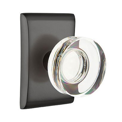 Emtek Modern Disc Glass Passage Door Knob and Neos Rose with Concealed Screws in Flat Black