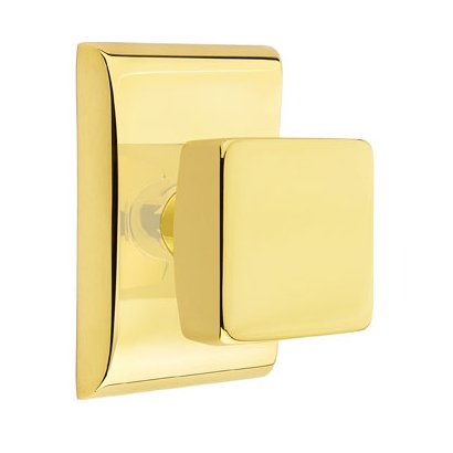 Emtek Passage Square Door Knob And Neos Rose With Concealed Screws in Unlacquered Brass