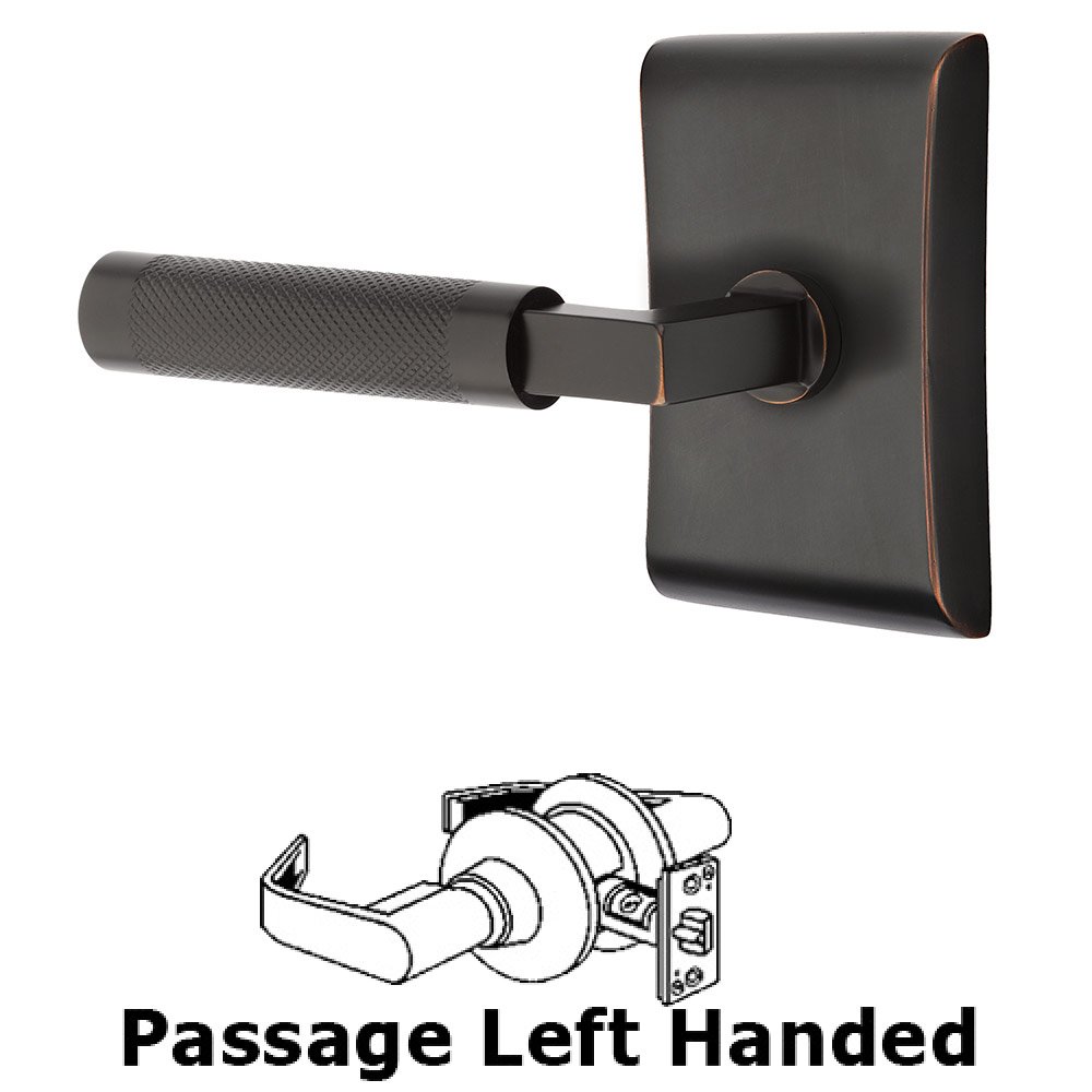 Emtek Passage Knurled Left Handed Lever with L-Square Stem and Neos Rose in Oil Rubbed Bronze