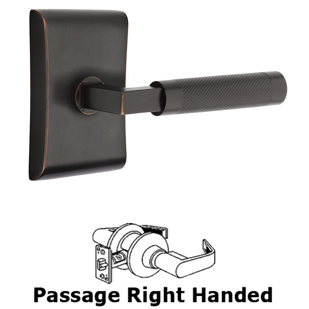 Emtek Passage Knurled Right Handed Lever with L-Square Stem and Neos Rose in Oil Rubbed Bronze