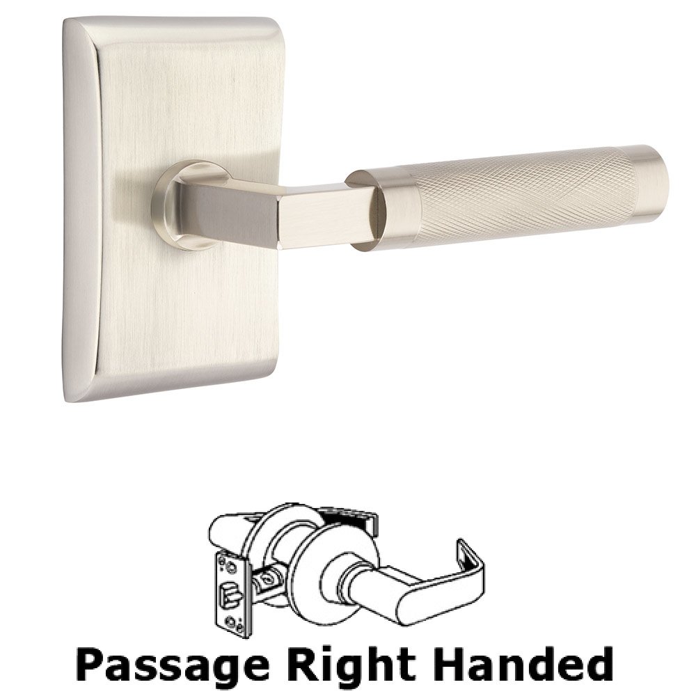 Emtek Passage Knurled Right Handed Lever with L-Square Stem and Neos Rose in Satin Nickel