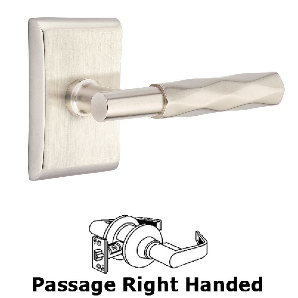 Emtek Passage Tribeca Right Handed Lever with T-Bar Stem and Neos Rose in Satin Nickel