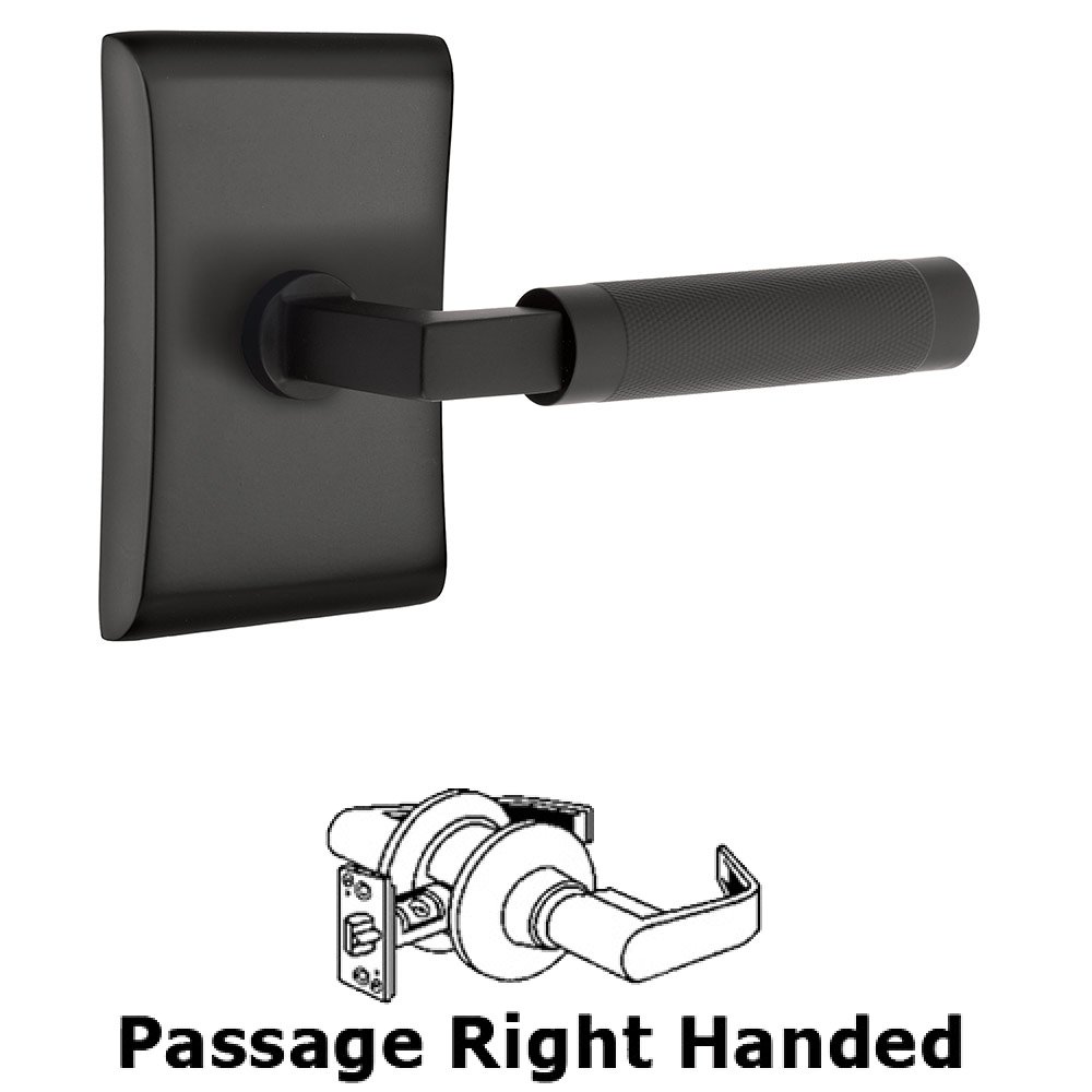 Emtek Passage Knurled Right Handed Lever with L-Square Stem and Neos Rose in Flat Black