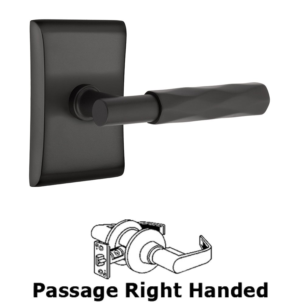 Emtek Passage Tribeca Right Handed Lever with T-Bar Stem and Neos Rose in Flat Black