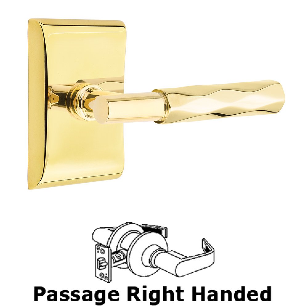 Emtek Passage Tribeca Right Handed Lever with T-Bar Stem and Neos Rose in Unlacquered Brass