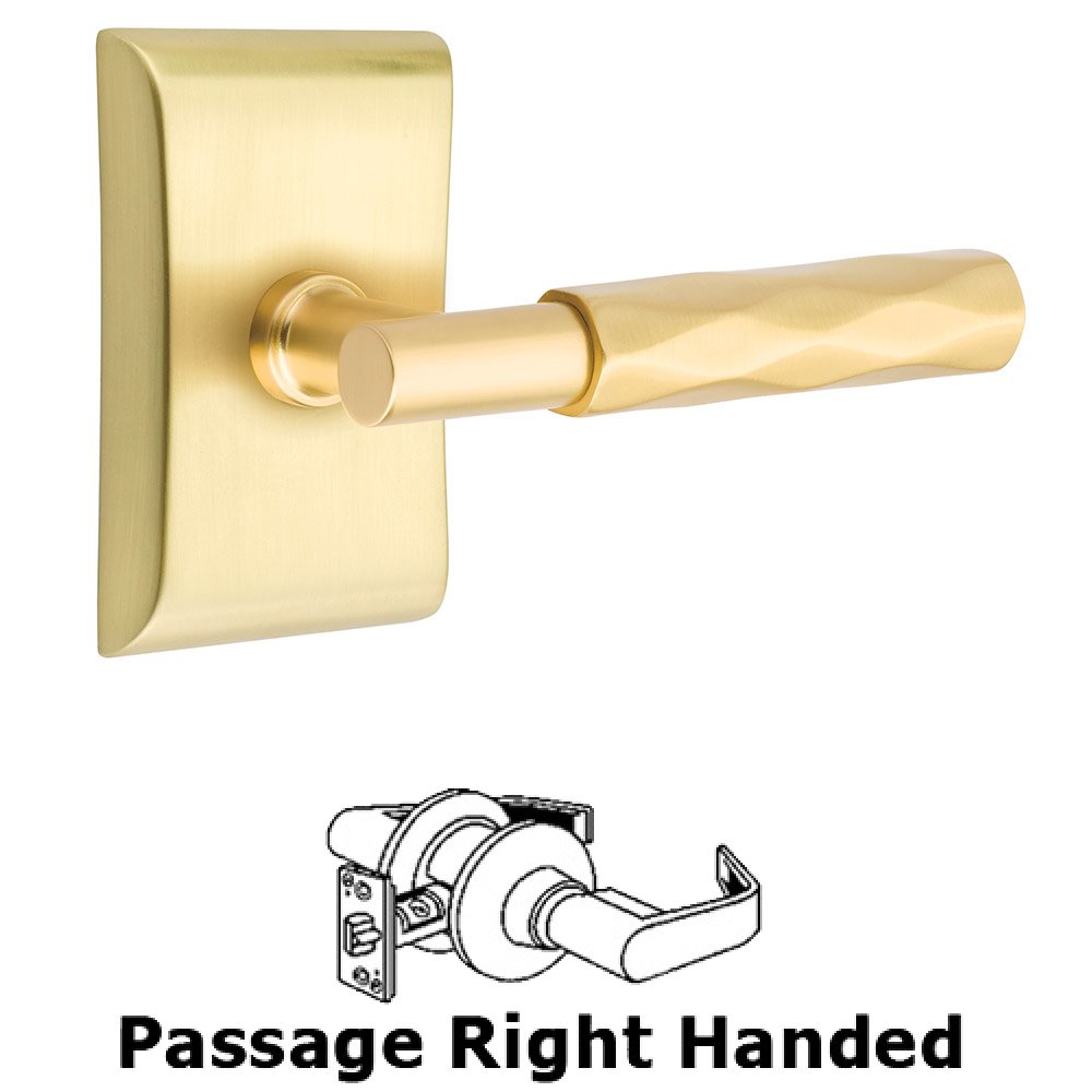Emtek Passage Tribeca Right Handed Lever with T-Bar Stem and Neos Rose in Satin Brass