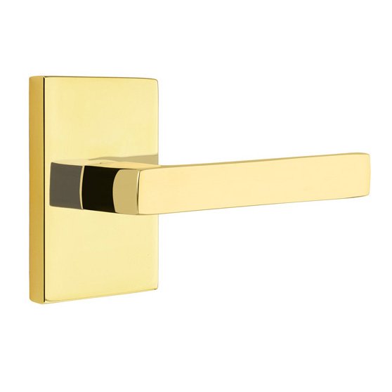 Emtek Passage Dumont Right Handed Lever with Modern Rectangular Rose and Concealed Screws in Unlacquered Brass